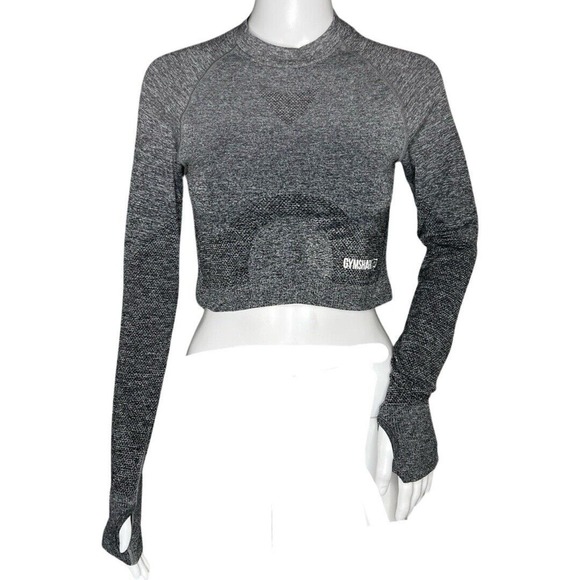 Gymshark Shirt Womens Medium Gray Seamless Crop Top Neutral Workout‎ Athleisure - Picture 1 of 7